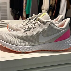 Nike Women's Athletic Shoes - White, Pink, and Orange